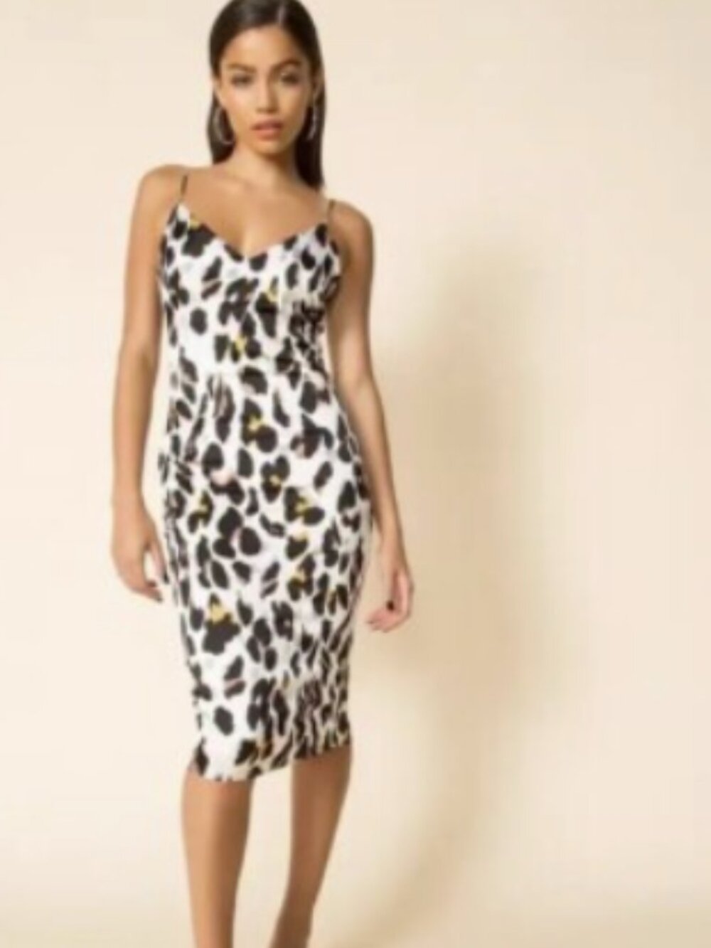 Revolve Superdown Large Fierra Midi Slip Satin Dress Leopard Animal Print